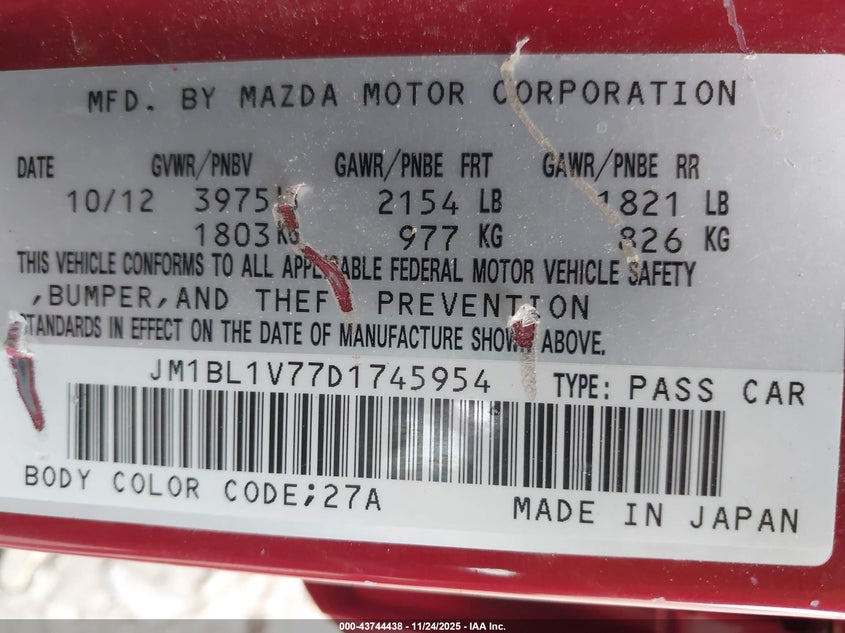 2013 Mazda Mazda3 I Touring VIN: JM1BL1V77D1745954 Lot: 43744438