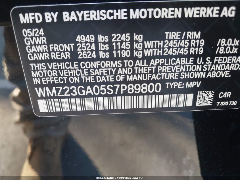 2025 Mini Countryman Cooper S VIN: WMZ23GA05S7P89800 Lot: 43744480