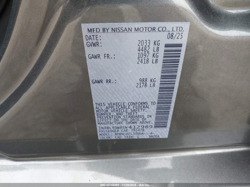 1N4BL4DW8SN412989 2025 NISSAN ALTIMA photo no. 9