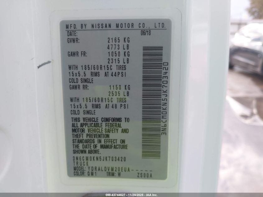 2018 Nissan Nv200 S VIN: 3N6CM0KN5JK703420 Lot: 43744527