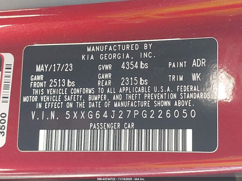 2023 Kia K5 Gt-Line VIN: 5XXG64J27PG226050 Lot: 43744722