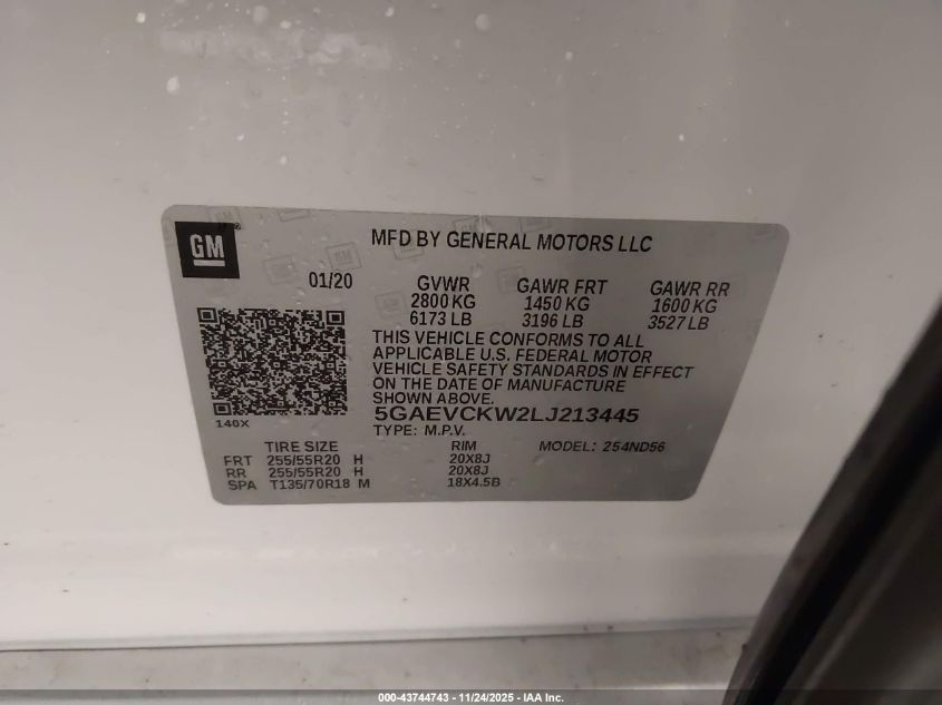 2020 Buick Enclave Awd Avenir VIN: 5GAEVCKW2LJ213445 Lot: 43744743