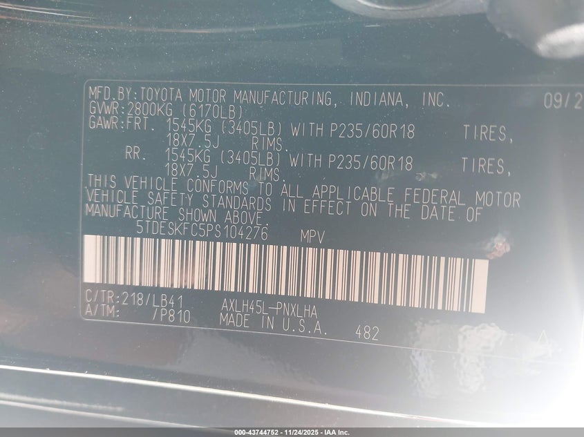 5TDESKFC5PS104276 2023 TOYOTA SIENNA photo no. 9