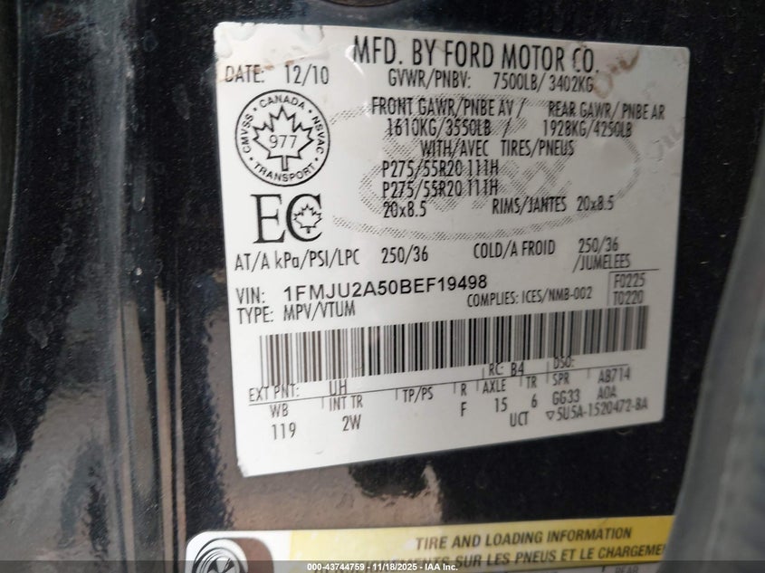 1FMJU2A50BEF19498 2011 FORD EXPEDITION photo no. 9