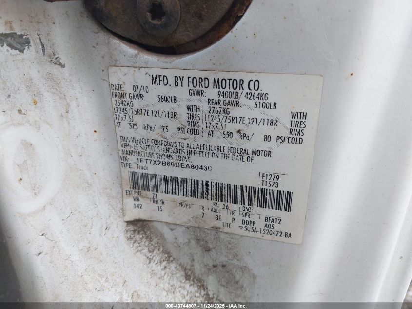 2011 Ford F-250 Xl VIN: 1FT7X2B69BEA80430 Lot: 43744807