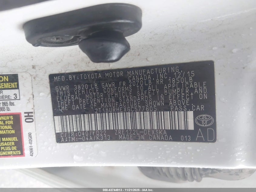 2T1BURHEXGC577605 2016 TOYOTA COROLLA photo no. 9