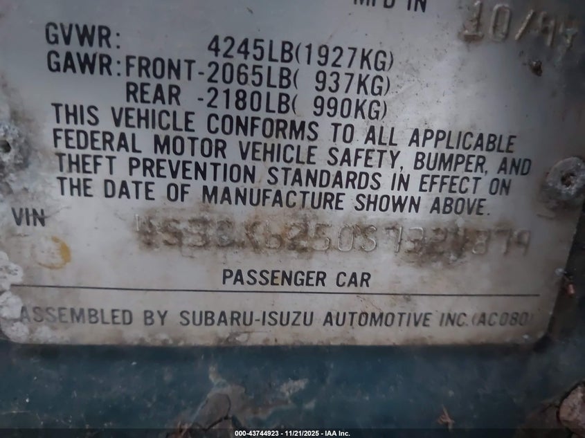 1995 Subaru Legacy Brighton VIN: 4S3BK6250S7324879 Lot: 43744923