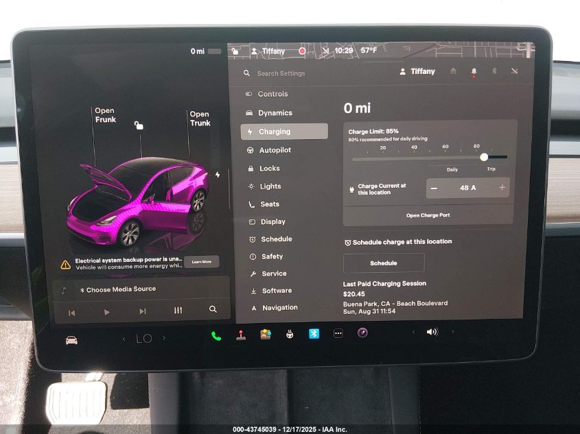 2023 Tesla Model Y Awd/Long Range Dual Motor All-Wheel Drive VIN: 7SAYGDEE5PF890004 Lot: 43745039