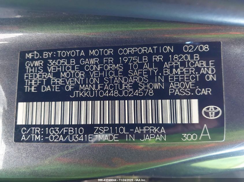 2008 Scion Xd VIN: JTKKU10448J024578 Lot: 43745044