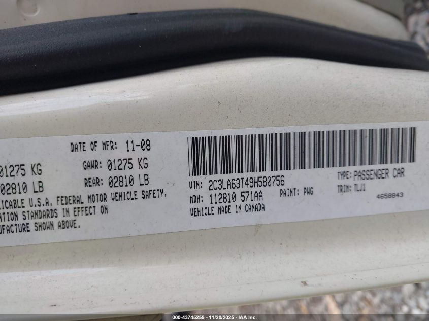 2009 Chrysler 300C Hemi VIN: 2C3LA63T49H580756 Lot: 43745259