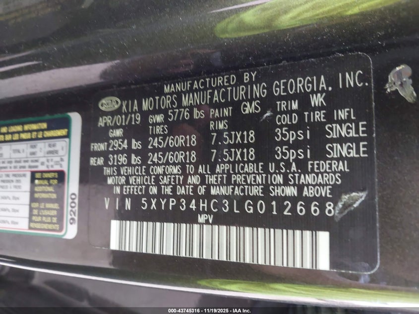 5XYP34HC3LG012668 2020 KIA TELLURIDE photo no. 9