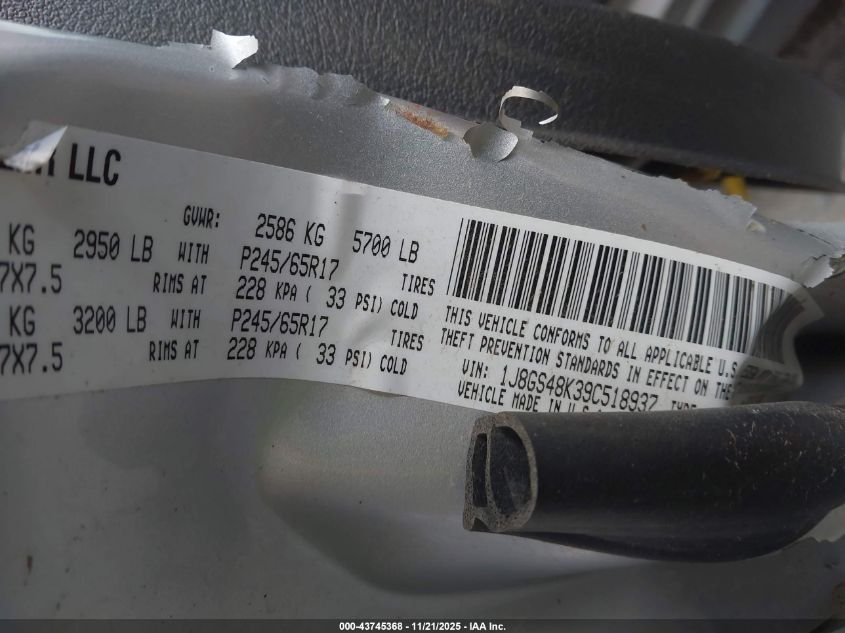 2009 Jeep Grand Cherokee Laredo VIN: 1J8GS48K39C518937 Lot: 43745368