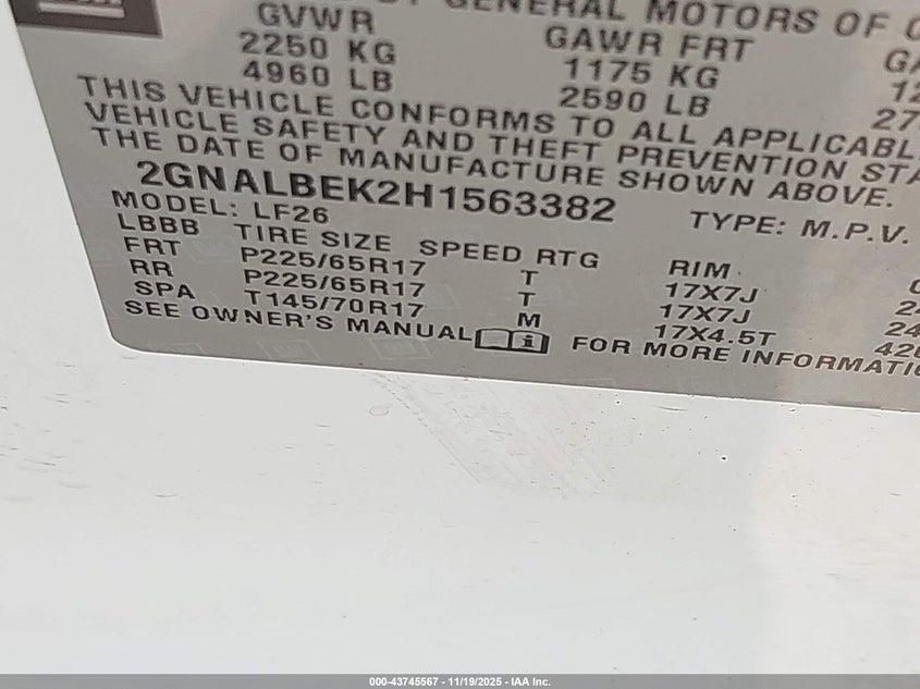2GNALBEK2H1563382 2017 CHEVROLET EQUINOX photo no. 9