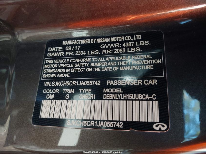 2018 Infiniti Qx30 Premium VIN: SJKCH5CR1JA055742 Lot: 43745582