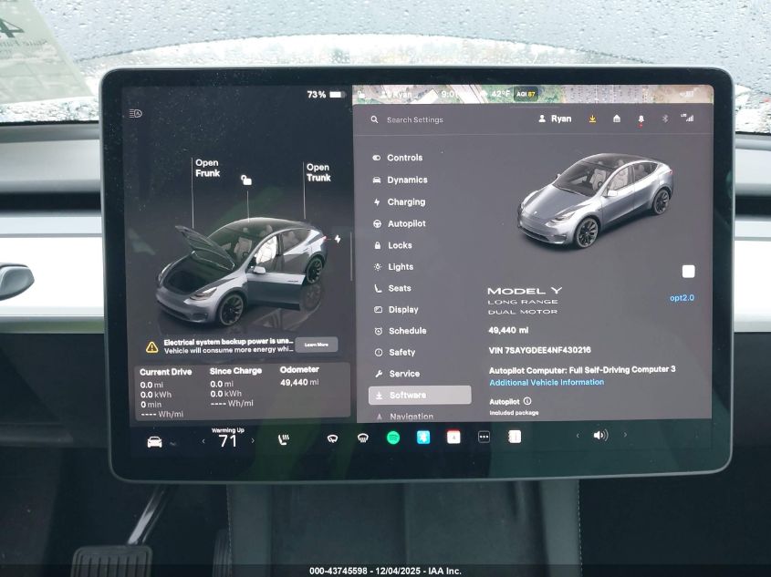 2022 Tesla Model Y Long Range Dual Motor All-Wheel Drive VIN: 7SAYGDEE4NF430216 Lot: 43745598