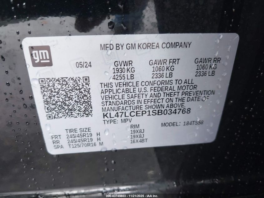 2025 Buick Envista Avenir Fwd VIN: KL47LCEP1SB034768 Lot: 43745603