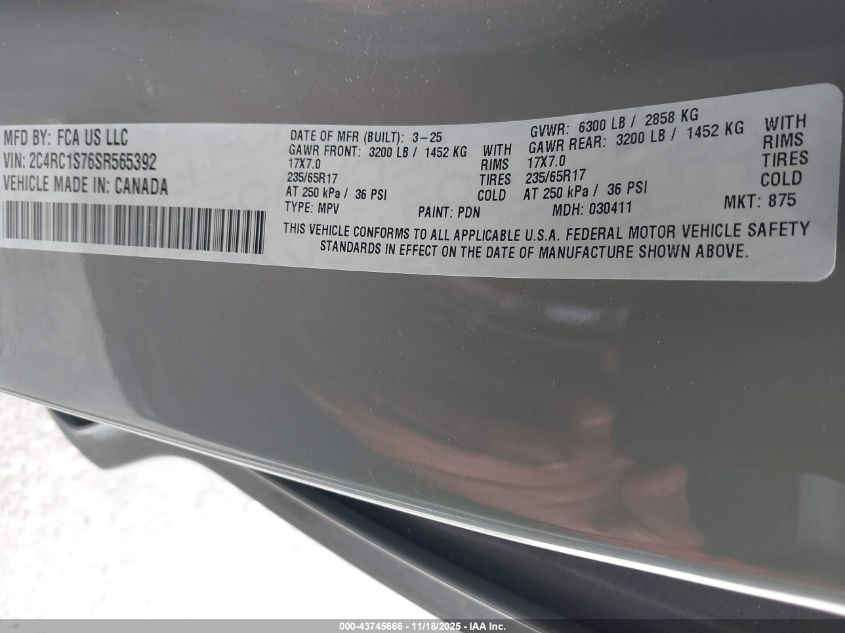 2025 Chrysler Pacifica - 2C4RC1S76SR565392