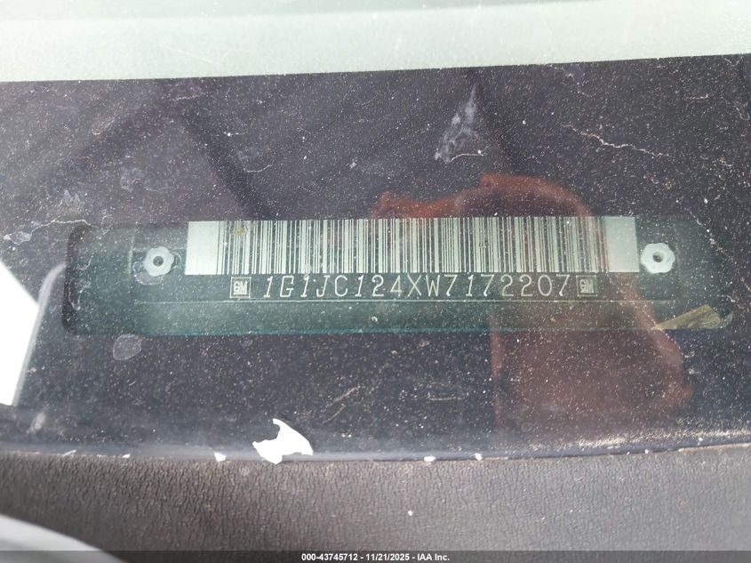 1998 Chevrolet Cavalier VIN: 1G1JC124XW7172207 Lot: 43745712