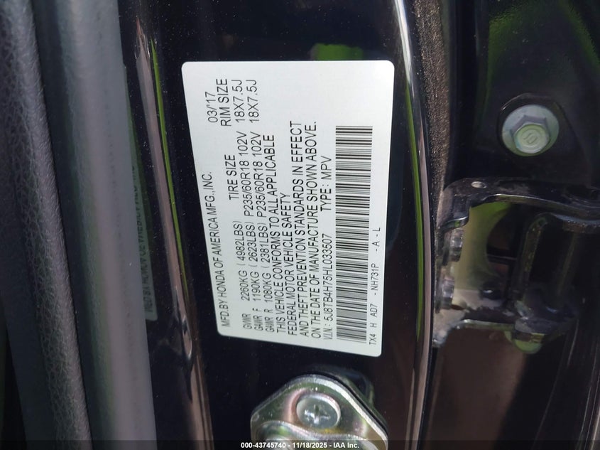 2017 Acura Rdx Advance Package VIN: 5J8TB4H75HL033507 Lot: 43745740