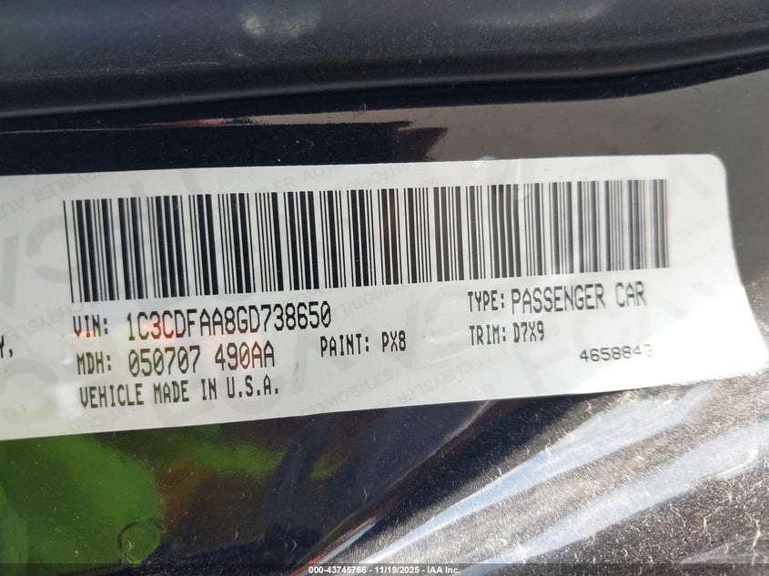 2016 Dodge Dart Se VIN: 1C3CDFAA8GD738650 Lot: 43745766