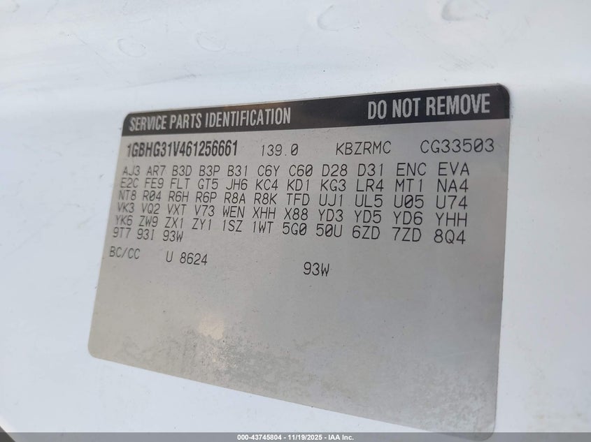 2006 Chevrolet Express Cutaway Work Van VIN: 1GBHG31V461256661 Lot: 43745804