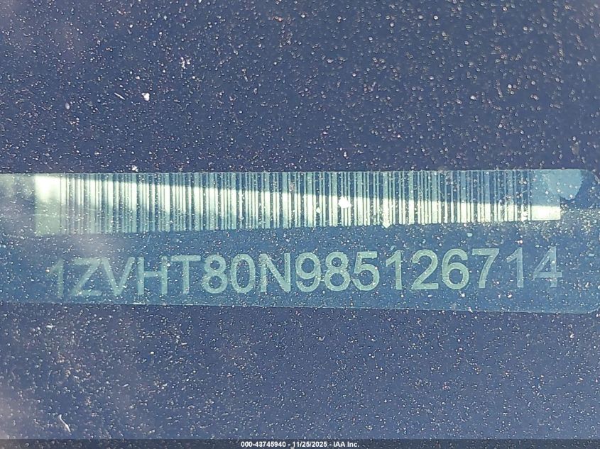 2008 Ford Mustang V6 Deluxe/V6 Premium VIN: 1ZVHT80N985126714 Lot: 43745940