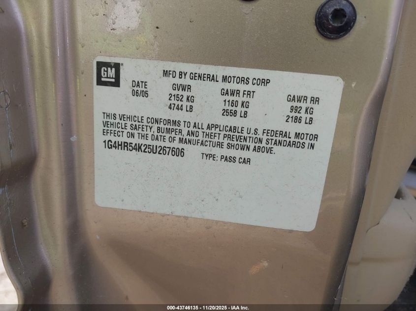 2005 Buick Lesabre Limited VIN: 1G4HR54K25U267606 Lot: 43746135
