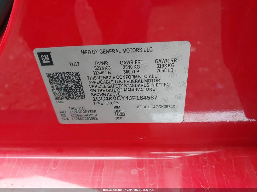 2018 Chevrolet Silverado 3500Hd Ltz VIN: 1GC4K0CY4JF164587 Lot: 43746181