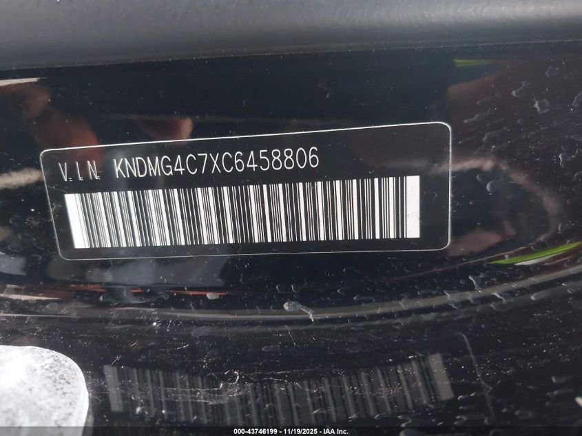 2012 Kia Sedona Lx VIN: KNDMG4C7XC6458806 Lot: 43746199