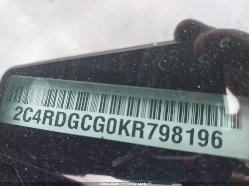 2019 Dodge Grand Caravan Sxt VIN: 2C4RDGCG0KR798196 Lot: 43746203