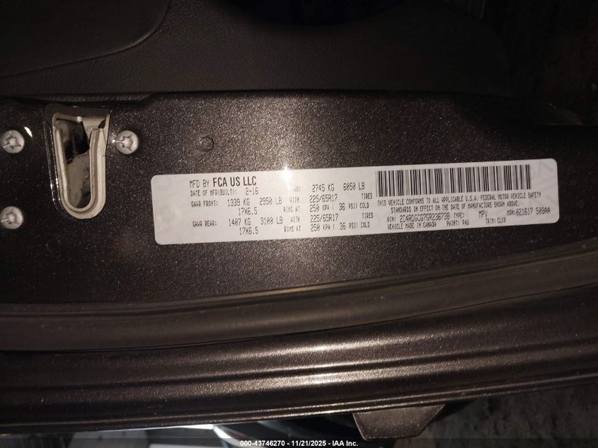 2016 Dodge Grand Caravan Sxt VIN: 2C4RDGCG7GR236738 Lot: 43746270