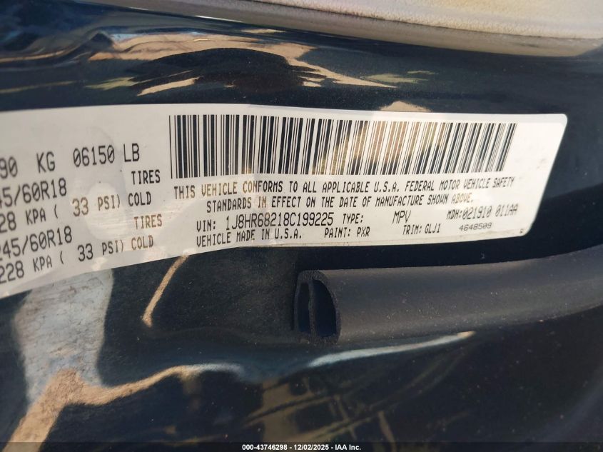 2008 Jeep Grand Cherokee Overland VIN: 1J8HR68218C199225 Lot: 43746298