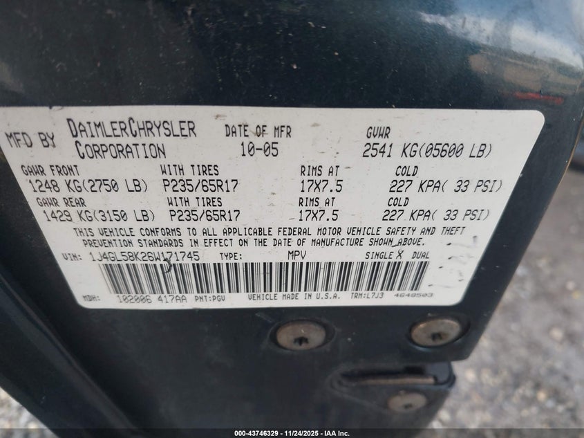 1J4GL58K26W171745 2006 JEEP LIBERTY (NORTH AMERICA) photo no. 9