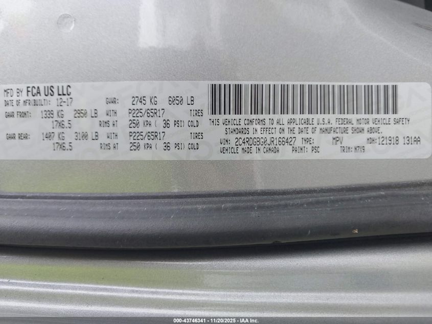 2018 Dodge Grand Caravan Se Plus VIN: 2C4RDGBG0JR166427 Lot: 43746341