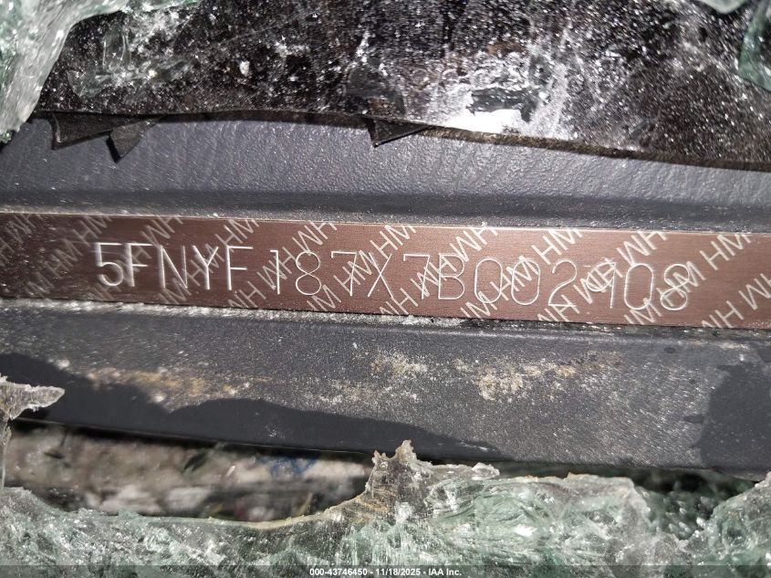 2007 Honda Pilot Ex-L VIN: 5FNYF187X7B002908 Lot: 43746450