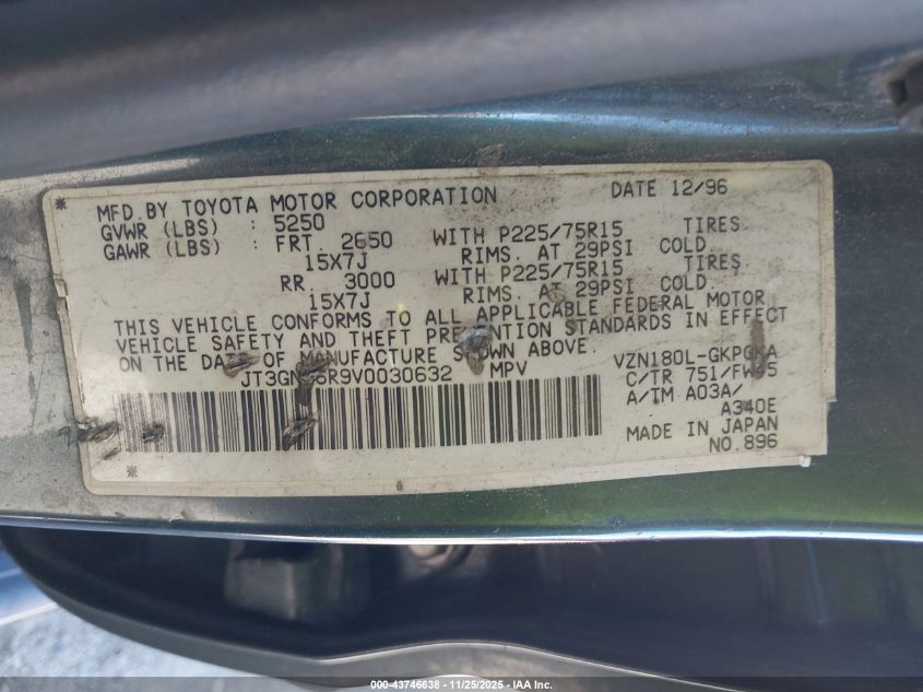 1997 Toyota 4Runner Sr5 V6 VIN: JT3GN86R9V0030632 Lot: 43746638
