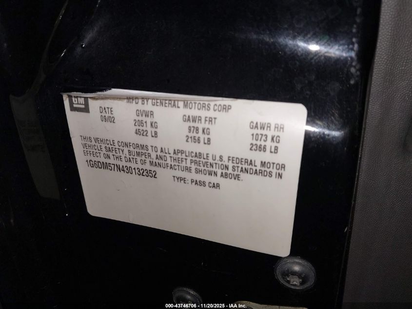 2003 Cadillac Cts Standard VIN: 1G6DM57N430132352 Lot: 43746706