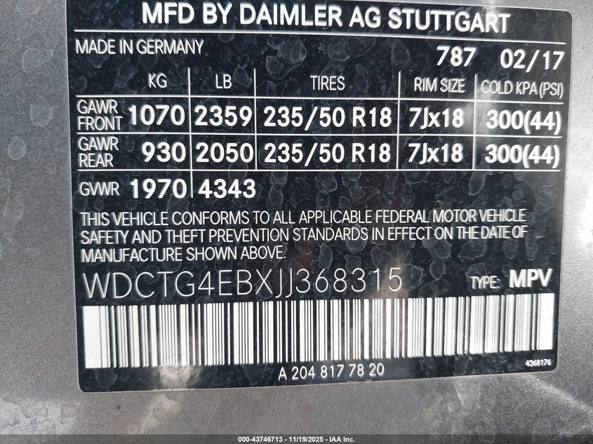 2018 Mercedes-Benz Gla 250 VIN: WDCTG4EBXJJ368315 Lot: 43746713