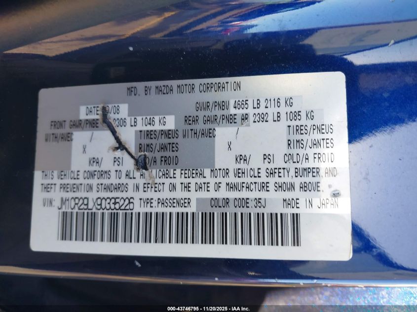 2009 Mazda Mazda5 Touring VIN: JM1CR29LX90335226 Lot: 43746795