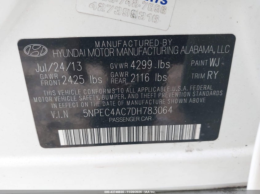 5NPEC4AC7DH783064 2013 HYUNDAI SONATA photo no. 9