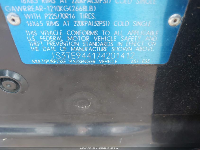 2007 Suzuki Grand Vitara Xsport VIN: JS3TE944174201412 Lot: 43747158