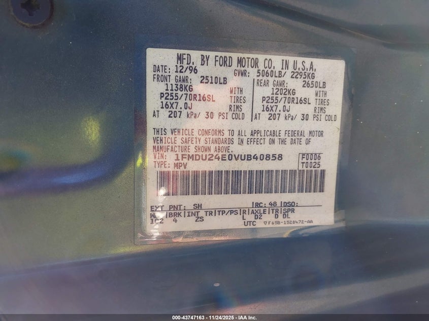 1FMDU24E0VUB40858 1997 FORD EXPLORER photo no. 9