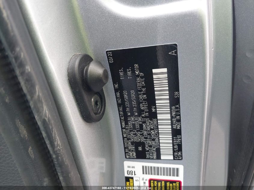 2022 Toyota Sienna Xse VIN: 5TDXRKEC7NS112866 Lot: 43747168