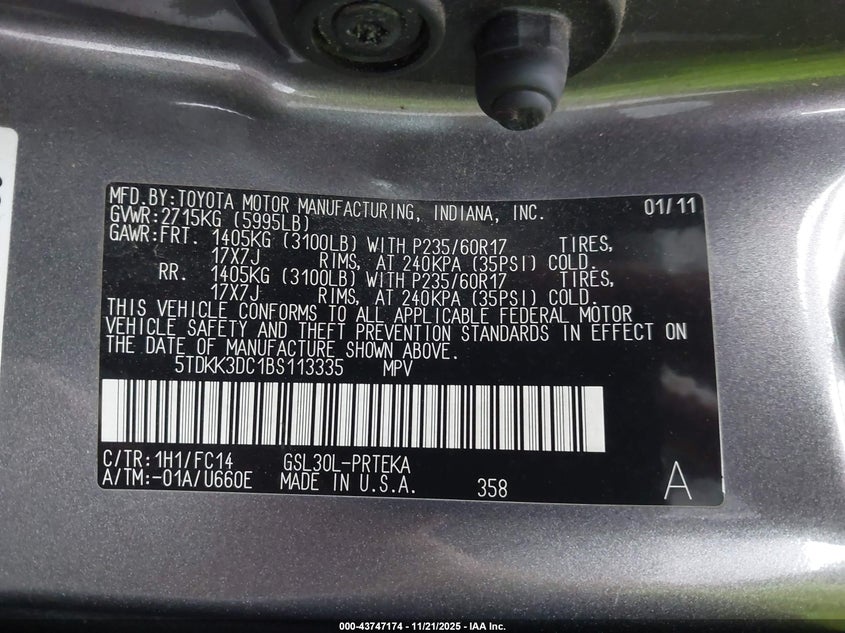 5TDKK3DC1BS113335 2011 TOYOTA SIENNA photo no. 9