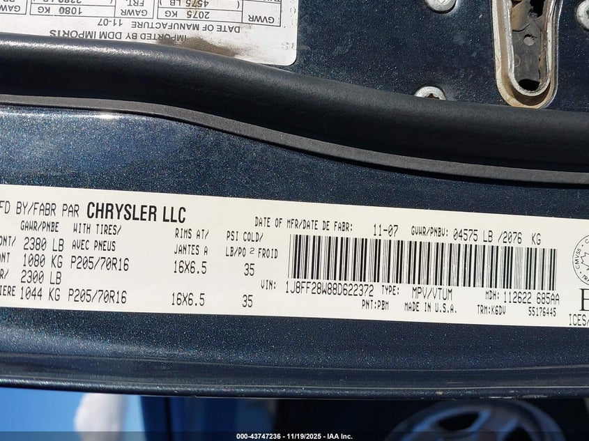 1J8FF28W88D622372 2008 JEEP LIBERTY (PATRIOT) photo no. 9