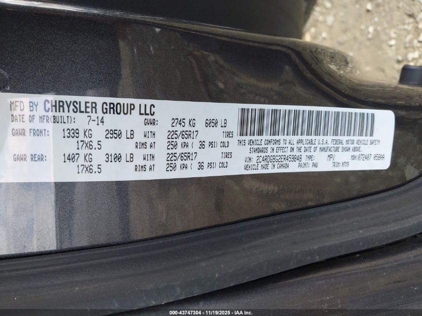 2014 Dodge Grand Caravan Se 30Th Anniversary VIN: 2C4RDGBG2ER459848 Lot: 43747304