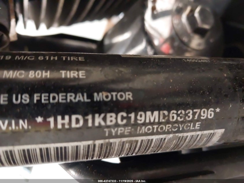 2021 Harley-Davidson Flhx VIN: 1HD1KBC19MB633796 Lot: 43747333