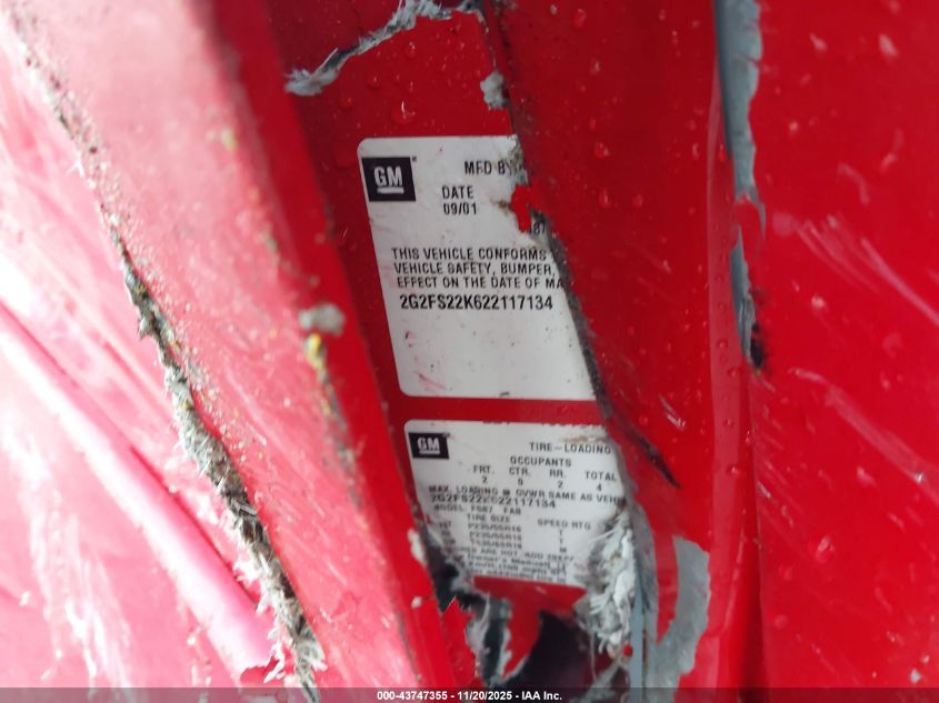 2002 Pontiac Firebird VIN: 2G2FS22K622117134 Lot: 43747355