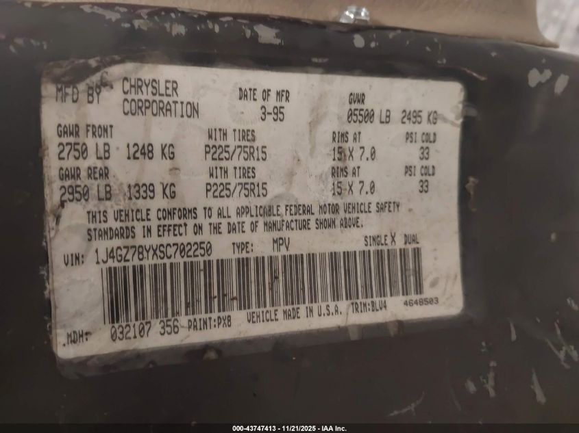 1994 Jeep Grand Cherokee Laredo VIN: 1J4FX58S8RC338678 Lot: 43747413