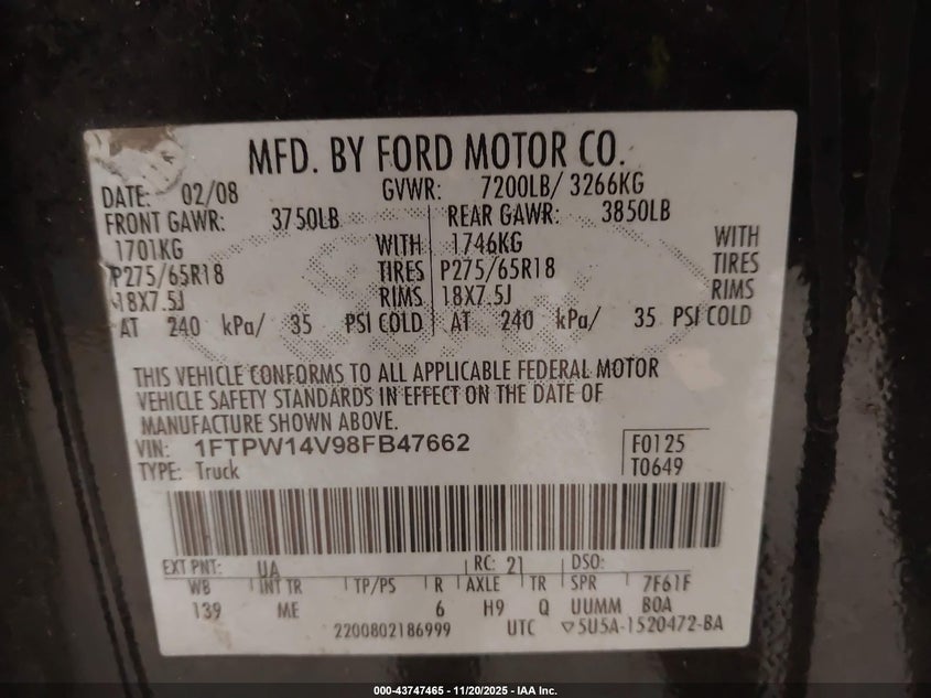 1FTPW14V98FB47662 2008 FORD F-150 photo no. 9